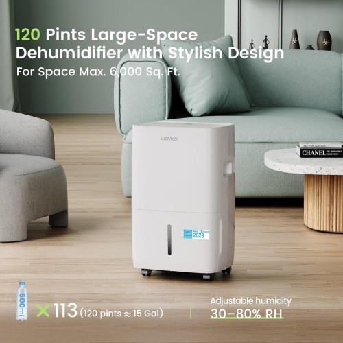 Waykar 120 Pints Energy Star Home Dehumidifier for Spaces up to 6,000 Sq. Ft at Home & 120 Pints Energy Star Dehumidifier for Spaces up to 6,000 Sq. Ft at Home