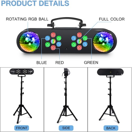 DJ Lights with Stand, Telbum Party Bar Light Set, Mobile Stage Lighting System Sound Activated LED Par Lights, for Move Band Disco Wedding Halloween Christmas