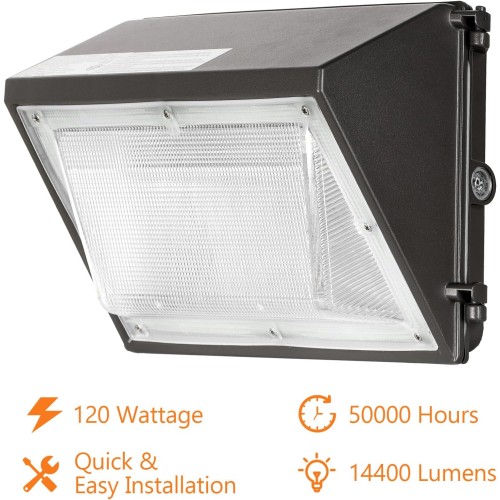 LED Wall Pack Light, 120W 14400LM 5000K Daylight with Dusk to Dawn Light, 800-1000W HPS/HID Equivalent IP65 Waterproof Wall Pack Lights Outdoor LED for Warehouses, Parking Lots