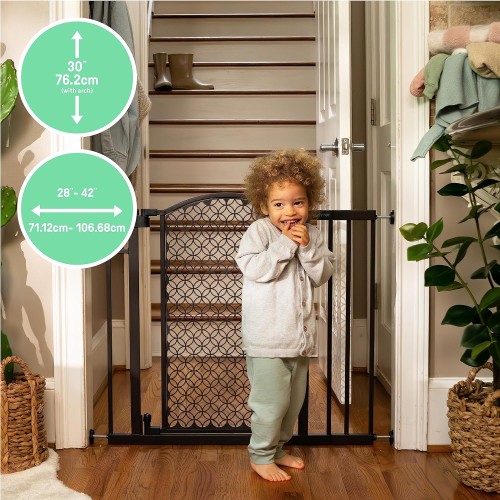 Summer Infant Modern Home Walk-Thru Safety Pet and Baby Gate, 28"-42" Wide, 30" Tall, Pressure or Hardware Mounted, Install on Wall or Banister in Doorway or Stairway, Auto Close Door - Espresso