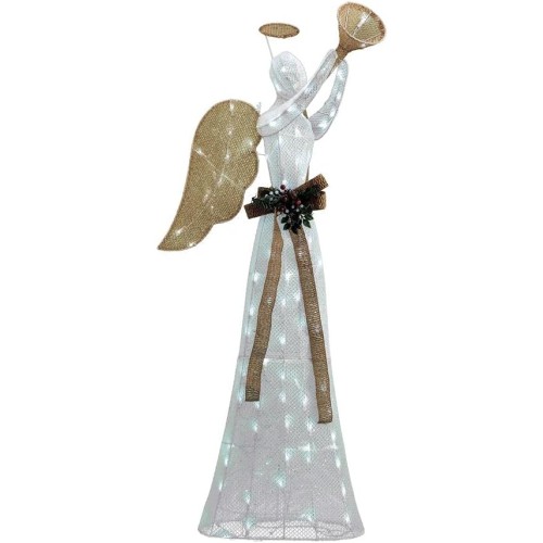 52"Lighted Angel with Horn Sculpture Decoration Pre Lit Display Outdoor Christmas Yard Decoration Garden Yard Art Holiday Winter Display