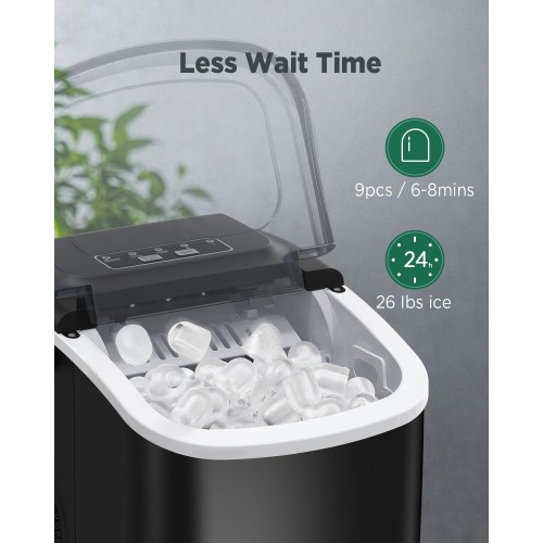 Silonn Countertop Ice Maker Machine, 9 Cubes Ready in 6 Mins, 12 KG in 24Hrs, Self-Cleaning Ice Machine with Ice Scoop and Basket, 2 Sizes of Bullet Ice for Home Kitchen Office Bar Party