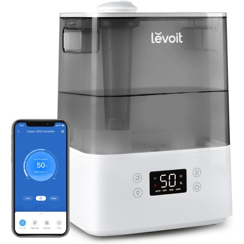 LEVOIT Humidifier for Bedroom Baby Home, 6L Large Tank, Top-Fill Cool Mist Air Humidifier with Quiet Sleep Auto Mode, Smart App & Alexa Control, Essential Oil Diffuser, 60H Runtime for 47㎡, Gray