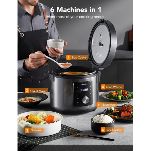 GoveeLife Smart Rice Cooker, 6-in-1 Multi-Cooker, Slow Cooker, Saute Pan, Steamer, Food Warmer, 1000W, 10-Cup Uncooked 5.2 Quart, Includes App with 33 Recipes