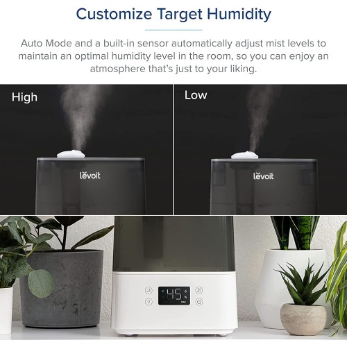 LEVOIT Humidifier for Bedroom Baby Home, 6L Large Tank, Top-Fill Cool Mist Air Humidifier with Quiet Sleep Auto Mode, Smart App & Alexa Control, Essential Oil Diffuser, 60H Runtime for 47㎡, Gray