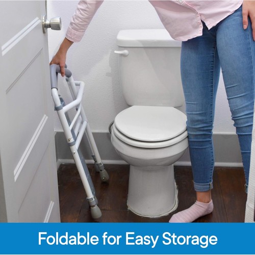 RMS Toilet Safety Frame & Rail - Folding & Portable Bathroom Toilet Safety Rails - Handrail Toilet Bars with Adjustable Height (White)