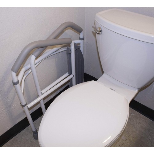 RMS Toilet Safety Frame & Rail - Folding & Portable Bathroom Toilet Safety Rails - Handrail Toilet Bars with Adjustable Height (White)