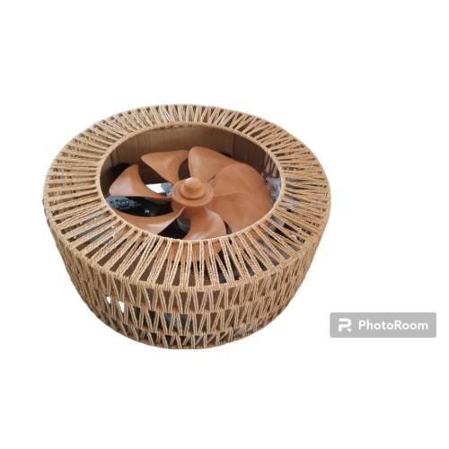 Fan in a wicker basket