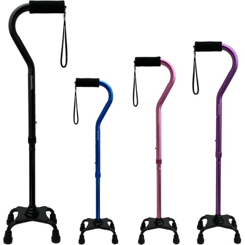 Quad Walking Cane Foldable Adjustable Portable Stick Men & Women and Seniors - Lightweight & Sturdy with 4-Pronged Base for Extra Stability Balance,Self Standing Foam Padded Offset Handle