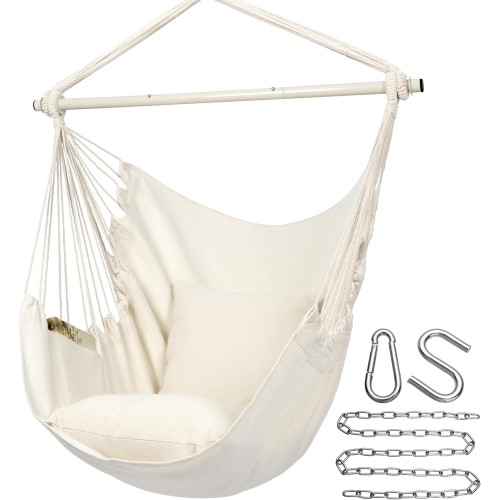 Y- STOP Hammock Chair Hanging Rope Swing, Max 320 Lbs, 2 Seat Cushions Included, Hanging Chair with Pocket for Indoor and Outdoor