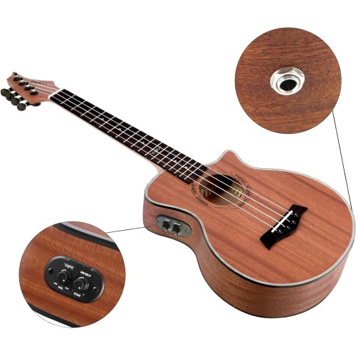 Electric Tenor Ukulele for beginners, Acoustic-Electric Ukelele 26 inch Adults Starter, Professional Electric Tenor uke Bundle with gig bag Tuner Strap String picks (Tenor-EQ)