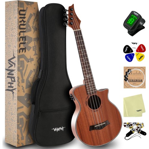 Electric Tenor Ukulele for beginners, Acoustic-Electric Ukelele 26 inch Adults Starter, Professional Electric Tenor uke Bundle with gig bag Tuner Strap String picks (Tenor-EQ)