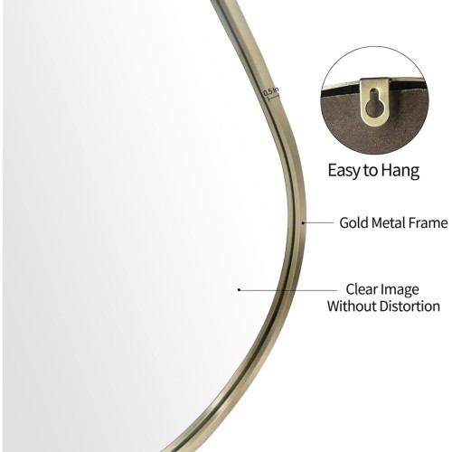 Wall Mirror Decorative Mirrors 32.7" x 18.7" Decor Tear Drop Shape Wall-Mounted Gold for Bedroom Living Room Entryway Bathroom Vanity Mirrors