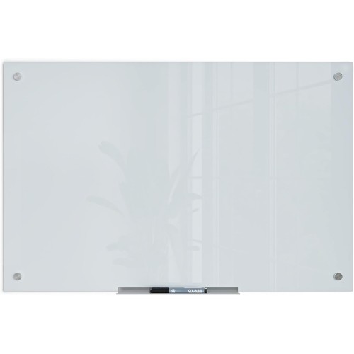 U Brands Glass Dry Erase Board, 35"x23", White Frosted Surface With Silver Grommets, Frameless, Includes Marker With Eraser