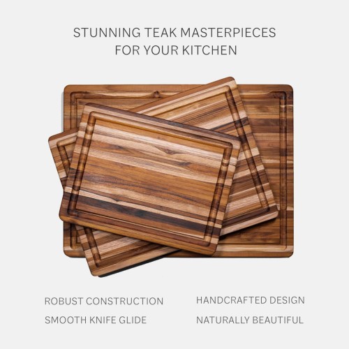 Teakhaus Carving Board - Large Wood Cutting Board with Juice Groove and Grip Handles - Reversible Teak Edge Grain Wood - Knife Friendly - FSC Certified