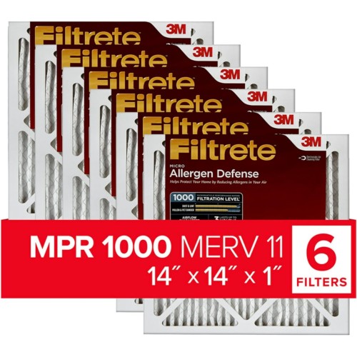 Filtrete 14x14x1 Air Filter MPR 1000 MERV 11, Allergen Defense, 6-Pack (exact dimensions 13.81x13.81x0.81)