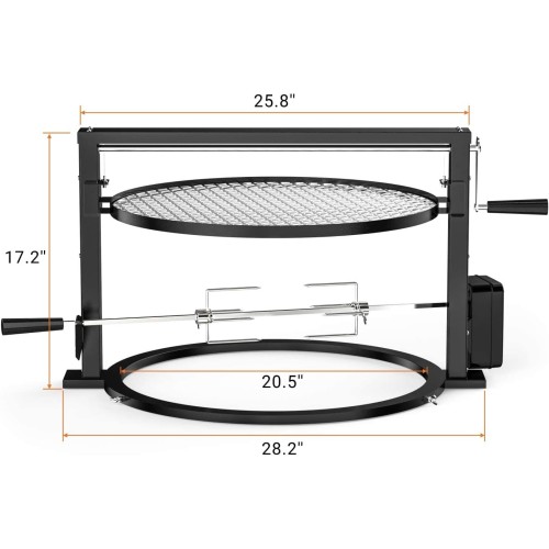 only fire Santa-maria Style Grill Rotisserie System Adjustable Cooking Grate Attachment for Weber 22 inch Kettle Grills - Global Patent