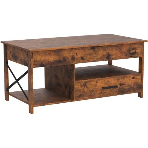 WLIVE Lift Top Coffee Table for Living Room,Coffee Table with Storage,Hidden Compartment and Metal Frame, Central Table for Reception Room,Rustic Brown