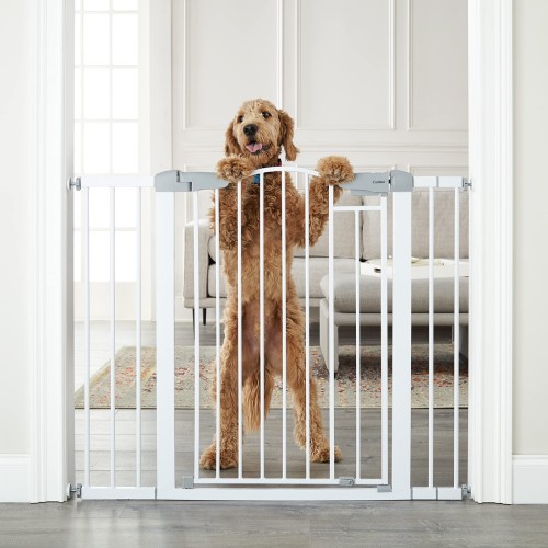 Cumbor 36" Extra Tall, 29.7-46" Wide Baby Gate for Stairs, Easy Install Pressure/Hardware Mounted Dog Gates for House, Auto Closed Walk Thru Pet Gate for Doorways, Child Gate for Kids/Toddlers, White