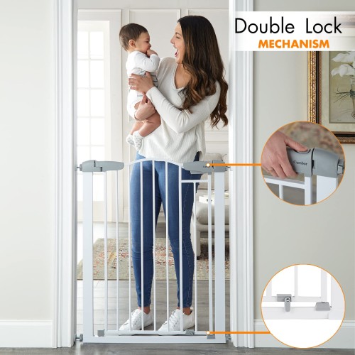 Cumbor 36" Extra Tall, 29.7-46" Wide Baby Gate for Stairs, Easy Install Pressure/Hardware Mounted Dog Gates for House, Auto Closed Walk Thru Pet Gate for Doorways, Child Gate for Kids/Toddlers, White