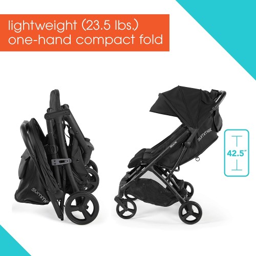 Summer Infant 3Dpac CS+ Double Stroller, Black – Car Seat Compatible Lightweight Baby Stroller with Convenient One-Hand Fold, Reclining Seats, Two Extra-Large Canopies & Parent Friendly Features