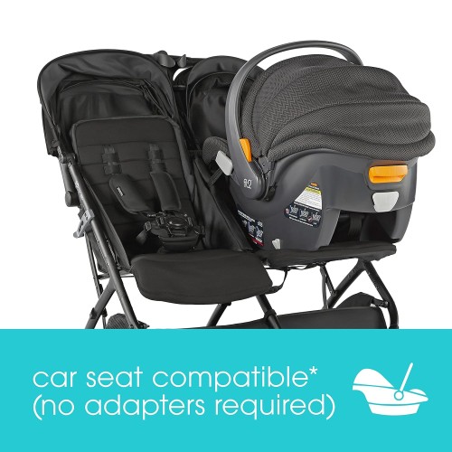 Summer Infant 3Dpac CS+ Double Stroller, Black – Car Seat Compatible Lightweight Baby Stroller with Convenient One-Hand Fold, Reclining Seats, Two Extra-Large Canopies & Parent Friendly Features