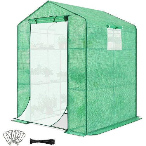 Quictent Greenhouse for Outdoors with Screen Door & Windows, 3 Tiers 8 Shelves Mini Walk-in Portable Plant Garden Green House Kit, Heavy Duty 4.7 x 4.7 x 6.4 FT Frame and Durable PE Cover, Green