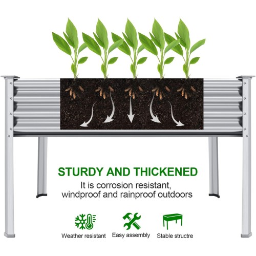 Land Guard Galvanized Raised Garden Bed with Legs, 48×24×32in Large Metal Elevated Raised Planter Box with Drainage Holes for Backyard, Patio, Balcony, 400lb