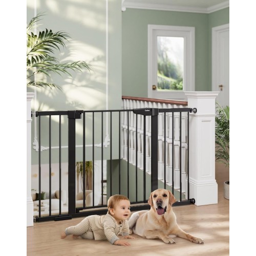 Cumbor 29.7"-51.5" Baby Gate Extra Wide, Safety Dog Gate for Stairs, Easy Walk Thru Auto Close Pet Gates for The House, Doorways, Child Gate Includes 4 Wall Cups,White, Mom's Choice Awards Winner