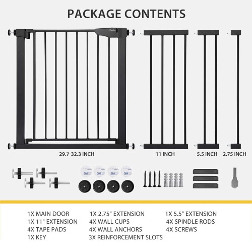 Cumbor 29.7"-51.5" Baby Gate Extra Wide, Safety Dog Gate for Stairs, Easy Walk Thru Auto Close Pet Gates for The House, Doorways, Child Gate Includes 4 Wall Cups,White, Mom's Choice Awards Winner