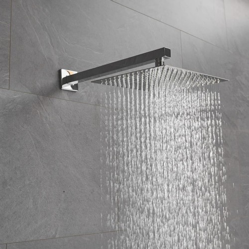 Chrome Shower System Sets 12 Inch Rain Shower Head High Pressure Wall Mount Rainfall Shower Faucet Combo Complete with 2 in 1 Handheld Showerhead for Bathroom with Brass Valve and Trim Included