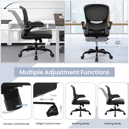 Office Chair, Ergonomic Desk Chair with Lumbar Support and Adjustable Armrests, Breathable Mesh Mid Back Computer Chair