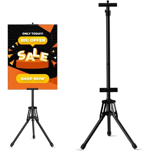 Sign Stand,Double-Sided Advertising Display Tripod Sign Holder, Adjustable Pedestal Banner Stand Height Up to 79 in,Poster Stands for Wedding, Restaurant or Business(Poster not Included)