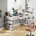 ODK Office Small Computer Desk: Home Table with Fabric Drawers & Storage Shelves, Modern Writing Desk