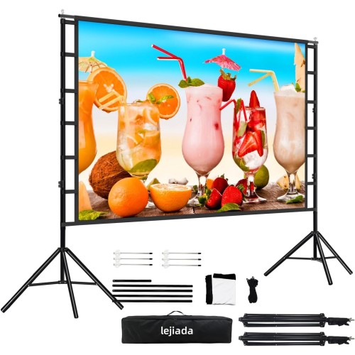 Projector Screen with Stand, 150" Indoor and Outdoor 4K HD 16:9 Wrinkle-Free Garden Cinema Night (Easy to Clean, 160° View Angle & Carry Bag)