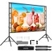 Projector Screen with Stand, 150" Indoor and Outdoor 4K HD 16:9 Wrinkle-Free Garden Cinema Night (Easy to Clean, 160° View Angle & Carry Bag)