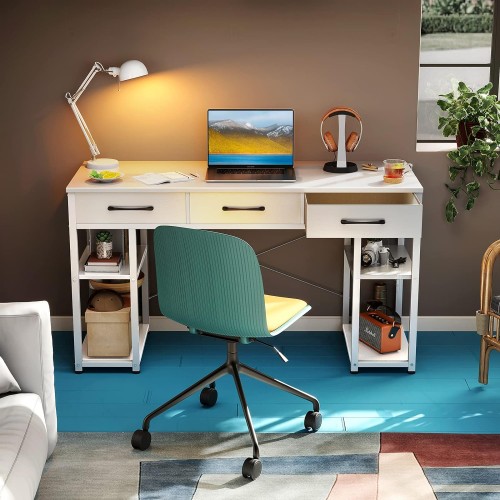 ODK Office Small Computer Desk: Home Table with Fabric Drawers & Storage Shelves, Modern Writing Desk