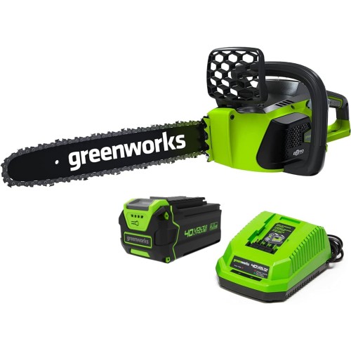 Greenworks 40V 16" Brushless Cordless Chainsaw (Great For Tree Felling, Limbing, Pruning, and Firewood / 75+ Compatible Tools), 4.0Ah Battery and Charger Included