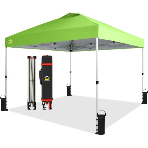 CROWN SHADES 10x10 Pop Up Canopy, Patented Center Lock One Push Instant Popup Outdoor Canopy Tent, Newly Designed Storage Bag, 8 Stakes, 4 Ropes, Green