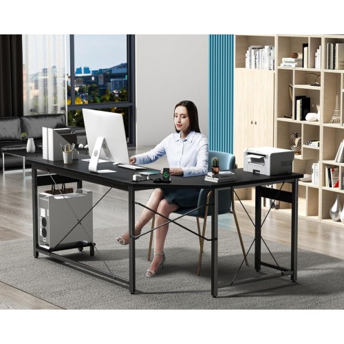 Coleshome 59" L Shaped Corner Computer Desk, Sturdy Home Office Table, Writing Larger Gaming Workstation, Black