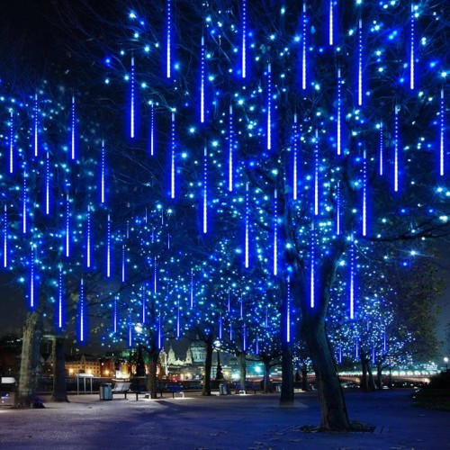 EEIEER Meteor Shower Lights, 11.8 inches 10 Tubes 240 LED Christmas Meteor Lights Snowfall Lights for Outdoor Decoration, Waterproof Falling Rain Drop Lights for Garden Tree Party Holiday-Blue