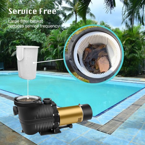 J15001-115 Pool Pump 2.0HP, 115v In/Above Ground Swimming Pool Pump, Pool Motor Pump with 1.25" & 1.5" NPT Unions (5001-Single speed2.0HP-115V)