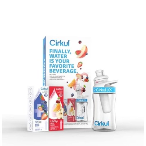 Cirkul Plastic Water Bottle Starter Kit with Blue Lid 22Oz & 3 Flavor Cartridges