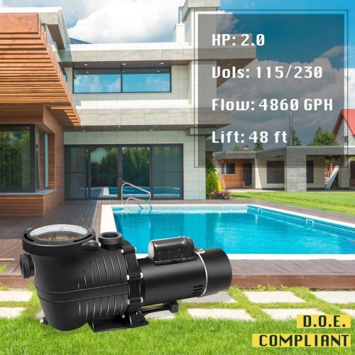 DoE-Compliant PureBy Dual Voltage 115/230v Pool Motor Pump with 1.25" & 2.0hp