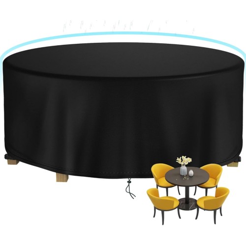 Round Patio Table Cover Waterproof, 50" Diax27.5" H Heavy Duty Oxford Fabric Outdoor Patio Furniture Cover Patio Table Chair Set Covers for Garden Round Table Dining Set, Black