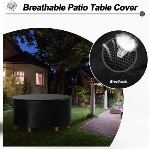 Round Patio Table Cover Waterproof, 50" Diax27.5" H Heavy Duty Oxford Fabric Outdoor Patio Furniture Cover Patio Table Chair Set Covers for Garden Round Table Dining Set, Black