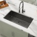 Dcolora 32 Inch Matte Black Undermount Kitchen Sink Gunmetal Stainless Steel 16 Gauge Single Bowl Under Counter Basin, 32"x19"x10", DC-U7726