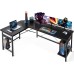 Coleshome 59" L Shaped Corner Computer Desk, Sturdy Home Office Table, Writing Larger Gaming Workstation, Black