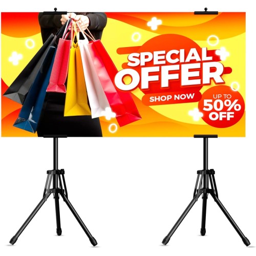 Sign Stand,Double-Sided Advertising Display Tripod Sign Holder, Adjustable Pedestal Banner Stand Height Up to 79 in,Poster Stands for Wedding, Restaurant or Business(Poster not Included)