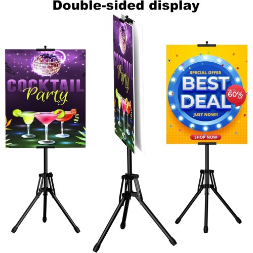 Sign Stand,Double-Sided Advertising Display Tripod Sign Holder, Adjustable Pedestal Banner Stand Height Up to 79 in,Poster Stands for Wedding, Restaurant or Business(Poster not Included)